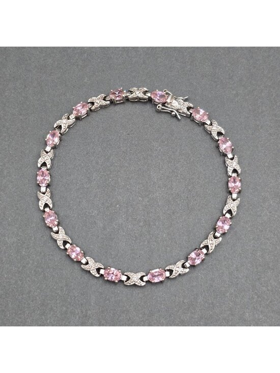 Ross-Simons Jewelry - Ross Simons Sterling Silver Pink CZ Tennis Bracelet 8" XOXO Link Statement Piece